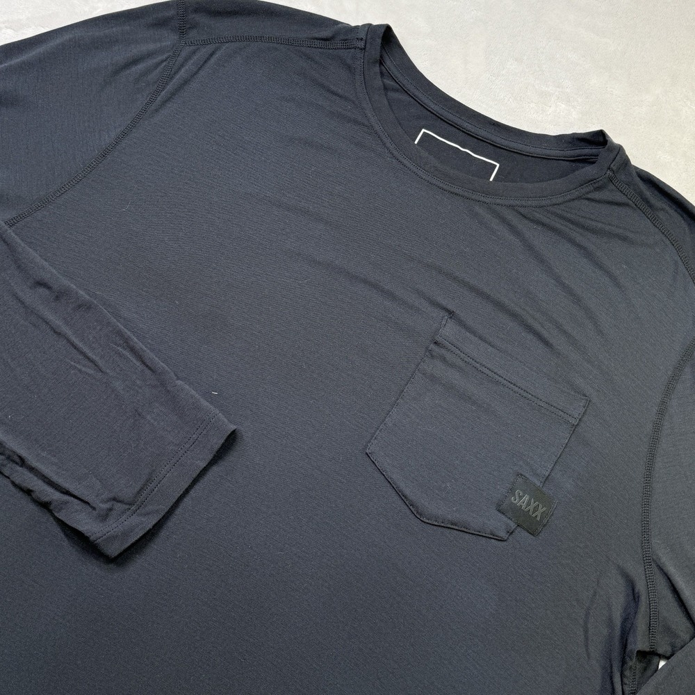 SAXX Sleepwalker LS Pocket Tee Men's L Black Modal Long Sleeve Lounge Shirt
